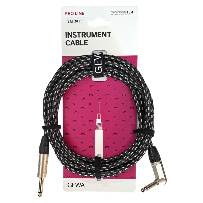 Gewa Mono Pro Line Instrument Cable 3m White-Black Angled